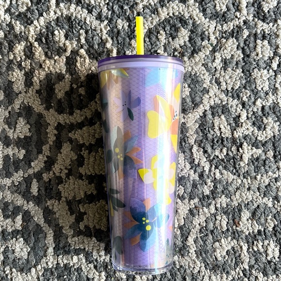 Starbucks Magnolia Floral Purple Tumbler Cup with Yellow Straw (24 oz) - Picture 5 of 5
